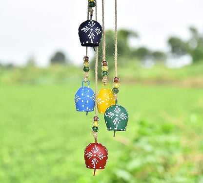 Vintage Christmas Bells – 32" Hand-Painted Metal Hanging Wind Chime with Rustic Cowbells & Jingle Bells Handcrafted Witch Bells for Door, Farmhouse & Boho Decor, Christmas Decor