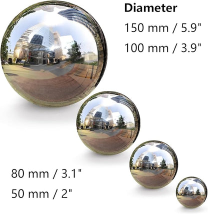 yarlung 10 Pack Stainless Steel Gazing Balls, 50-150 mm Garden Mirror Globe Floating Pond Sphere, Silver Polished Hollow Ball Reflective Ornament for Home Yard Outdoor Lawn Decoration