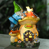 Garden Gnome Statue - Solar Powered Gnome Lights Decoration Outdoor Figurines for Yard with Gnome Building Mushroom House, Lawn Ornaments for Porch Balcony Patio Decor, Gifts for Mom Grandma