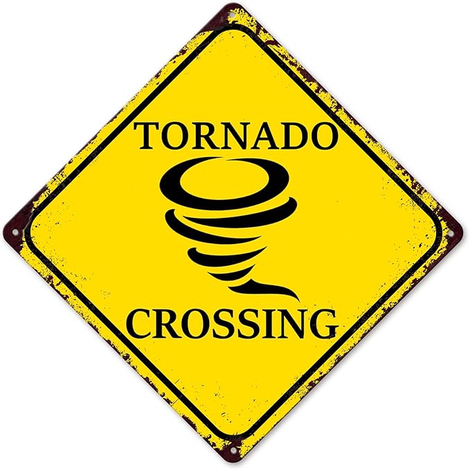 TOMATO FANQIE Funny Metal Warning Tornado Crossing XING Tin Sign Wall Décor Man Cave Bar Yard Decoration Signs Outdoor & Indoor Aluminum Metal Tin Sign 12" x12"