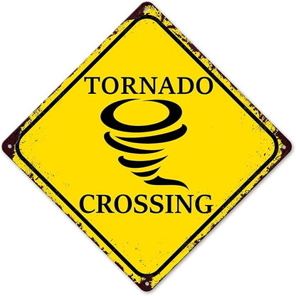 TOMATO FANQIE Funny Metal Warning Tornado Crossing XING Tin Sign Wall Décor Man Cave Bar Yard Decoration Signs Outdoor & Indoor Aluminum Metal Tin Sign 12" x12"