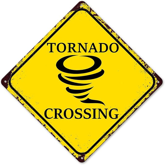 TOMATO FANQIE Funny Metal Warning Tornado Crossing XING Tin Sign Wall Décor Man Cave Bar Yard Decoration Signs Outdoor & Indoor Aluminum Metal Tin Sign 12" x12"
