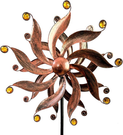 360° Metal Wind Spinner with Acrylic Beads – Willow Leaf Kinetic Sculpture for Outdoor Patio Lawn Yard and Garden Decor