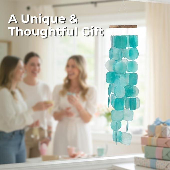 Solange & Frances Wind Chimes for Outside. Capiz Shell Wind Chime Outdoor Decor. Unique House Decor and Gifts for Women Who Have Everything. Ideal for Mom