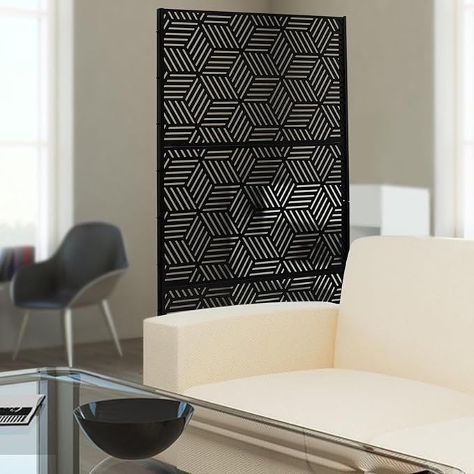 Metal Privacy Screen, 72" H x 36" W Freestanding Privacy Screens, Patio Decorative Metal Fence Panels with Stand, Portable Divider Screens, for Backyard/Patio/Deck (Black-Rhombic, 72''H×36''W)