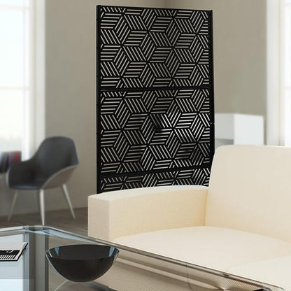 Metal Privacy Screen, 72" H x 36" W Freestanding Privacy Screens, Patio Decorative Metal Fence Panels with Stand, Portable Divider Screens, for Backyard/Patio/Deck (Black-Rhombic, 72''H×36''W)