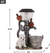 Zingz & Thingz Day & Night Garden Décor Solar Statue Figurine, 8.5x4.5x12.25, Little Pup & Water Pump