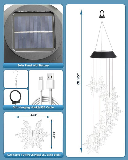 DOUBLEZHE Solar Wind Chimes for Outside, Color Changing Snowflake Wind Chimes, Birthday Gifts for Women Mom Grandma, Waterproof Outdoor LED Decorations Mobile Lights for Garden Patio Yard Party Decor