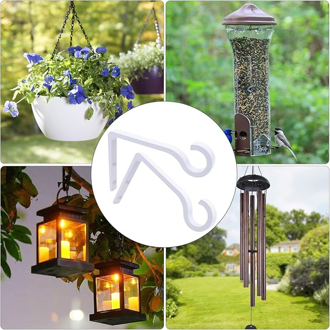 QIEGL Hanging Plant Bracket 6inch Al-Alloy Plant Hooks Silver Anodized Shepherds Hook Decorative Wall Plant Hanger for Hanging Lanterns, Bird Feeder, Flower Basket, Home Decor Indoor & Outdoor 2 Pack