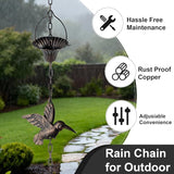 Lotus Rain Chain, 6.5FT Rain Chain Gutters, Adjustable Rain Catcher Chain with 10 Cups, Rain Chain Downspouts for Outdoor Gutter (Hummingbird)