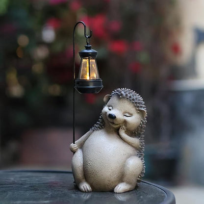 Solar Garden Statue, Cute Resin Animal Figurine with Solar Lantern Outdoor Decor for Patio Lawn Yard Pathway, Unique Housewarming Birthday Gift for Mom and Grandma (Hedgehog)