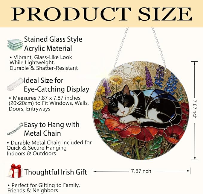 Cat Acrylic Suncatcher, Acrylic Suncatcher Window Hanging Decor, Hand-Painted Sun Catcher Garden Hangings, Cats Christmas Ornaments for Tree Hanging, Cat Lovers Gifts for Women