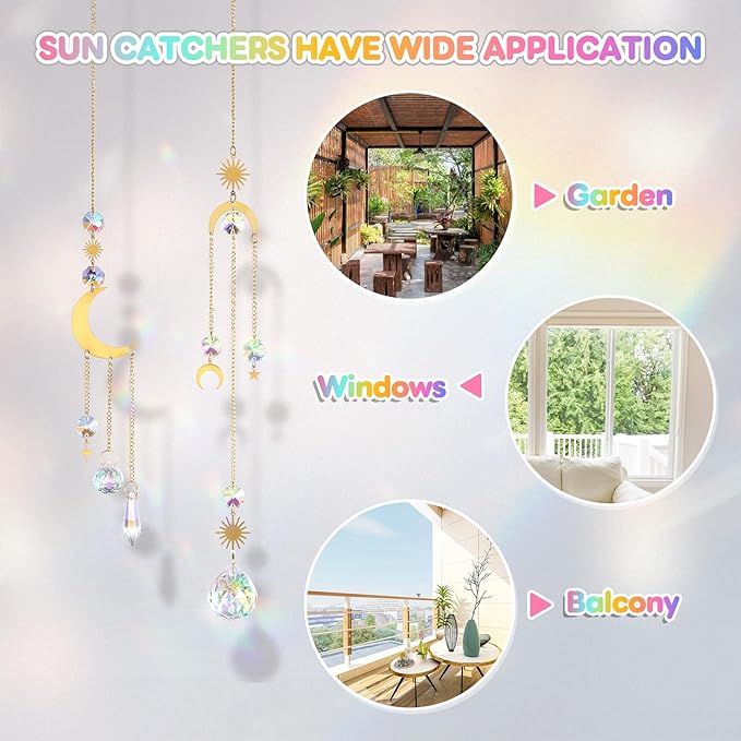 LEMESO 2 PCS Colorful Sun Catchers with Hanging Crystal Balls for Indoor Windows Home Garden Party Decor Christmas Wedding Gifts
