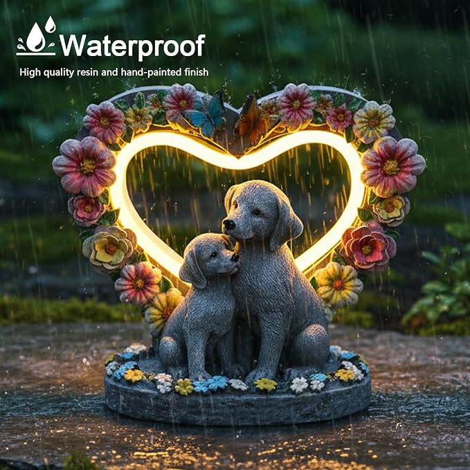 Solar Garden Statue - Heartwarming Dog Mom & Puppy Figurine with Glowing Heart - Outdoor Decor for Patio, Lawn, Yard, Porch - Housewarming, Birthday, Christmas, for Mom Women Grandma