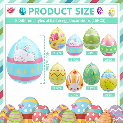 16 Packs 16 Inch Inflatable Easter Eggs Outdoor PVC Inflatable Hanging Eggs Blow Up Easter Egg for Egg Hunts Yard Garden Outdoor Decoration