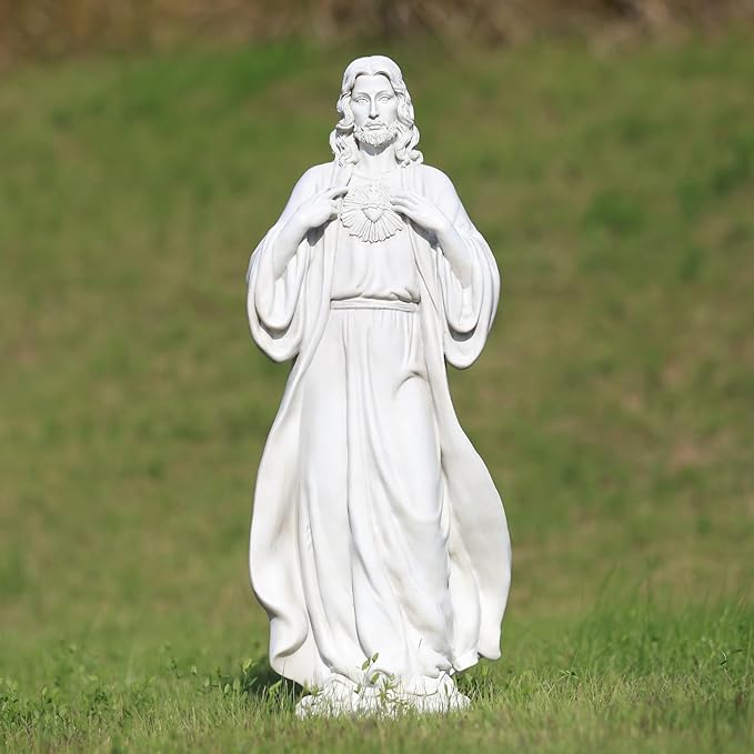 EROMMY 24.8'' Sacred Heart of Jesus Statue Hand-Painted Catholic Jesus Christ Figurine for Garden, Outdoor Yard, Patio, Lawn, Hallway, Religious Gift