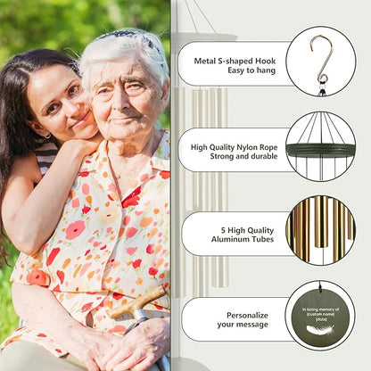 ASTARIN Memorial Angel 36" Wind Chimes, Personalized Name Sympathy Wind Chime, in Memory of Loss Mom Loved One, Large Deep Tone Bereavement Windchimes for Clearance(Produced in USA)
