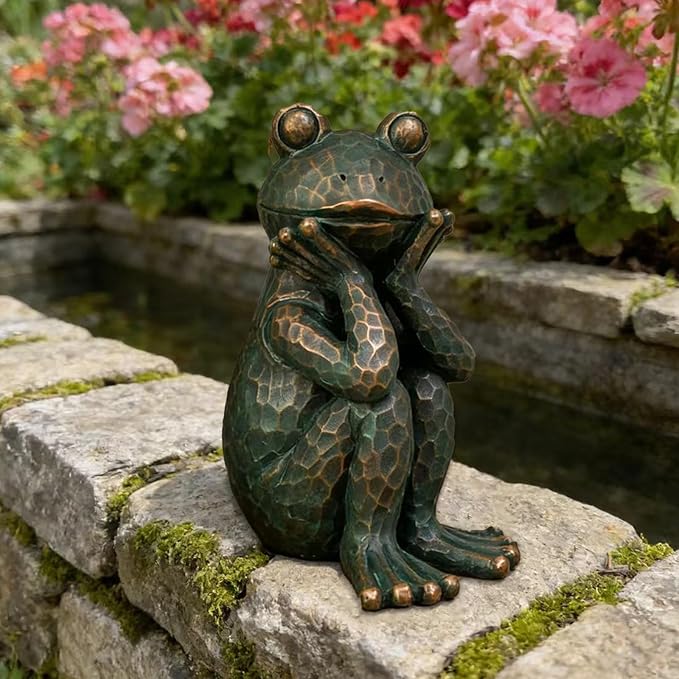 Meditation Frog Sculpture, 10" H 7.48" L Handcrafted Resin Zen Frog Statue, Suitable for Garden, Courtyard, Indoor and Outdoor Home Decoration