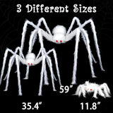 FOIMAS 3pcs Halloween Realistic Hairy Spider,Large White Scary Spiders Prop for Lawn Yard Wall Indoor Outdoor Halloween Party Decoration,59",35",12"