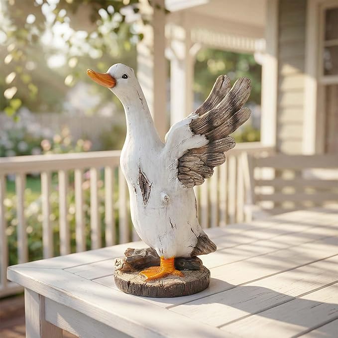 12" Real Farm Porch Duck Statue, Resin Large Lawn Yard Porch Goose, Whimsical Outdoor Decor Gift Idea, Concrete Porch Goose Perfect for Garden, Patio, Backyard - Durable & Weather-Resistant