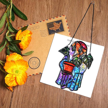 Ghost Plant Handmade Resin Suncatchers, Artisan Boho Sun Catcher Stained Glass Effect Spooky Window Hanging Garden Decor, Gift for Mother's Day Mom Grandma Wife Women