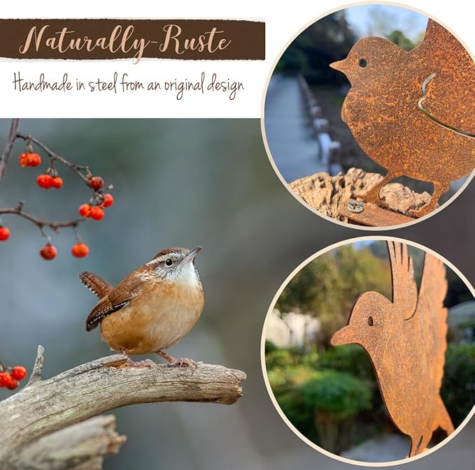 OULYDEKO 5PCS Rusty Birds Decoration,Outdoor Bird Wall Decor,Metal Birds Yard Decor, Metal Birds Craft Statue Ornaments - Garden Sculptures and Yard Art, Fence Decorations Outdoor,Rustic Garden Decor