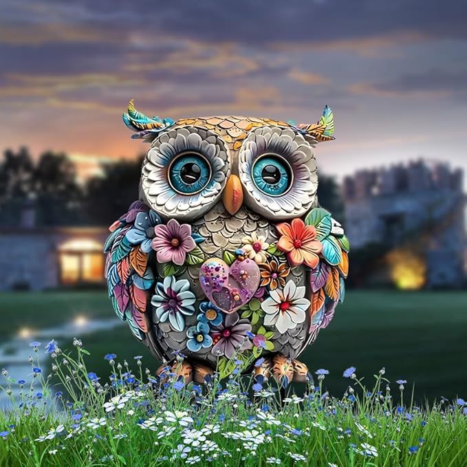 Garden Stake Decor, Acrylic 2D Flat Cute Animal Statue, Fairy Sculptures Ornament Indoor Outdoor Yard Lawn Pot Plant Decorative Accessories (Bohemian owl)