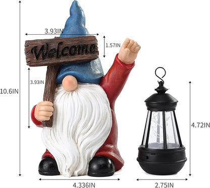 Garden Gnome Outdoor Decoration Solar Gnomes Statue with Lantern LED Lights,Terrace Courtyard Lawn Patio Porch Spring Decoration Easter Christmas Housewarming Gifts for Mom Women, Gnome Blue