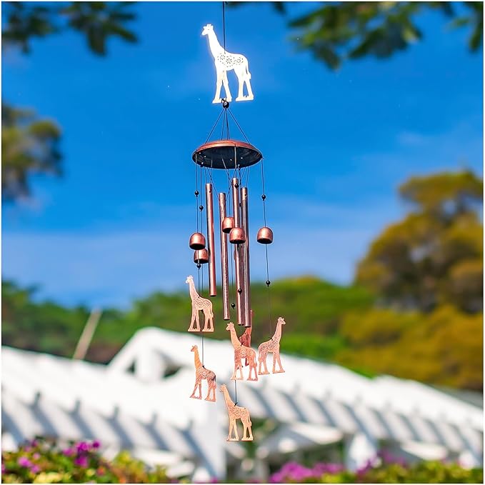 Giraffe Wind Chimes Outdoor Giraffe Gifts for Women Mom Men Dad Unique Birthday Gifts Metal WindChimes for Outside/Indoors, Patio, Lawn, Yard, Home Decor, Outdoor Decor, Garden Decorations