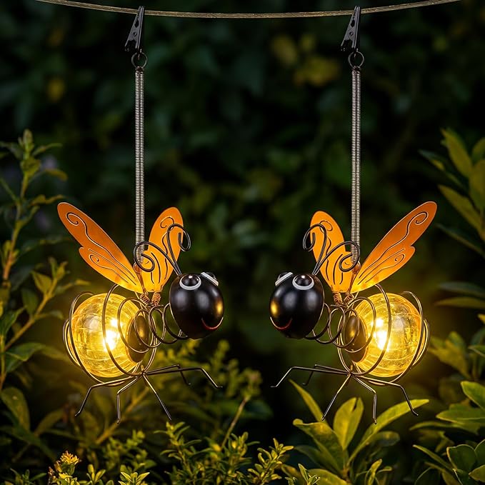 Calenzana Orange Bee Outdoor Solar Garden Light, Waterpoof Hanging Solar Light for Yard Patio Backyard Porch, Gifts for Women Mom Grandma