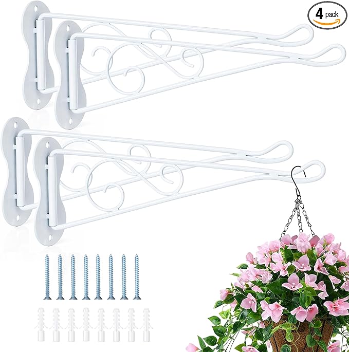 4 Pcs 10 Inch Swivel Hanging Planter Bracket Bird Feeder Hanger White Metal Plant Hanger for Wind Chimes Flower Baskets Lanterns Versatile Hangings Brackets Indoor Outdoor