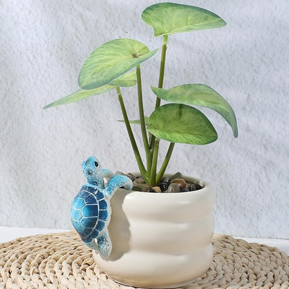 Yolev Turtle Plant Decorations for Pots Blue Climbing Tortoise Figure Plant Pot Hanger Resin Cute Hanging Sea Turtle Statue Planter Pots Decorations for Yard Garden Ornaments Pot Decoration