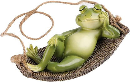 Frog Statues for Garden Outdoors Hanging Sleeping Frog Sculptures Swing Home Décor (Viridity)