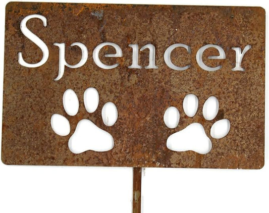 Classic Metal Garden Markers Clearance Items 20 to 33 Inches Tall (Spencer with 2 paws 21", Naturally Rusted)