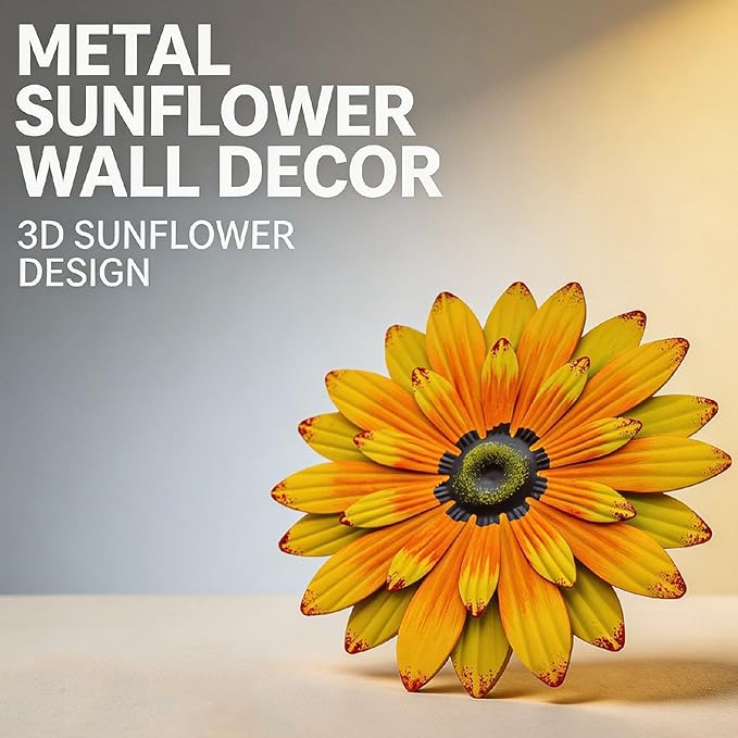 AHYS Metal Flowers Wall Decor Indoor Outdoor Metal Wall Art for Home Farmhouse Living Room Bedroom Bathroom Garden Decorations - Sunflower