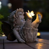 Suyorpe Fairies for Fairy Garden Solar Decor - Fairy Figurines Resin Outdoor Statues Ornaments with Light up Butterfly for Patio,Lawn,Yard,Porch,Outside Angel Gifts