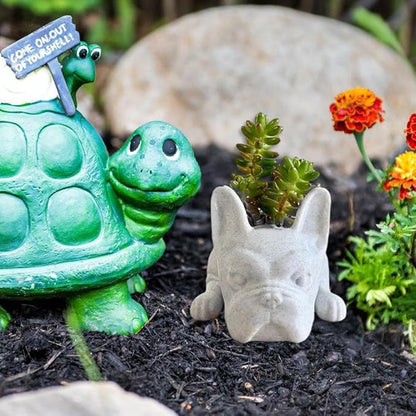 OULIGET Resin Dog Sculpture,Mini French Bulldog Garden Statue Planter Pots with Drainage Hole,Cute Bonsai Flower Pots Ornaments for Indoor Office Outdoor Balcony