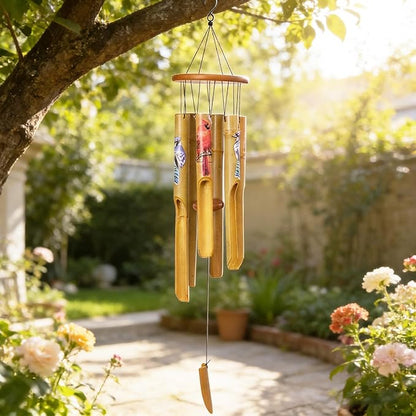 Afirst Bamboo Wind Chimes, 38" Cardinals Wooden Windchimes for Outdoor Valentine's Day Gift Handcrafted Memorial Sympathy Gift for Garden, Patio, Home or Outdoor Decor