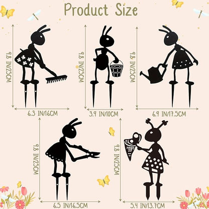 CUweipeng Metal Garden Stakes Decorative - 5Pcs Funny Working Farm Ant Garden Decor Black Metal Humor Art Yard Stake Animal Outdoor Decoration for Pathway Lawn Garden Backyard Birthday Gift Party #B