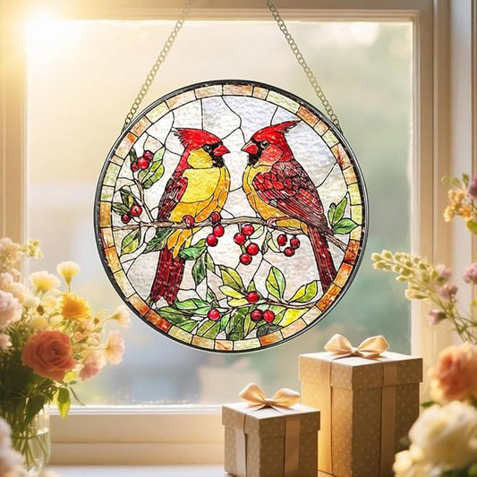 Stained Glass Suncatcher Window Hanging, 7.8 Inch Handmade Sunflower Garden suncatchers, Suncatcher Home Decor,Gift for Women, Mom, Grandma (Bird)