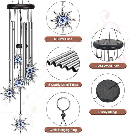 Wind Chimes for Outside Clearance, Wind Chime with Natural Sounds, Outdoor/Indoor Decorations for Patio, Porch, Backyard and Garden Decor (Sun Evil Eyes)