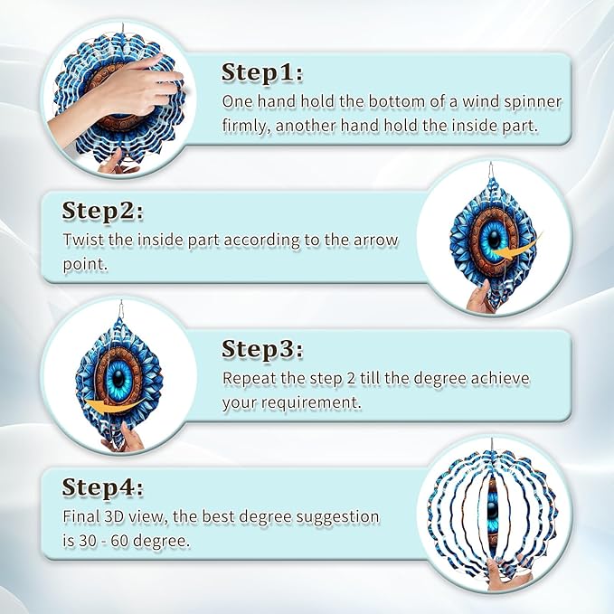 Mandala Eye Wind Spinners Outdoor, Hanging Wind Spinner for Garden Decoration, 8 inch 3D Stainless Steel Metal Wind Sculpture for Indoor/Outdoor Decor