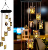 8 LED Solar Upgrade Owl Wind Chimes Outdoor,Mom Gifts for Mothers Day Grandma Wife Gift Solar Owl Wind Chimes for Outside,Hanging Lights Warm LED,Outdoor Owl Decor Christmas