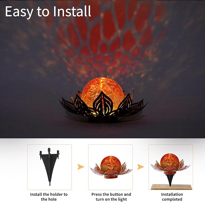 MLKNK Lotus Flower Lamp Solar Garden Lights Yard Art Gardening Gifts for Women Waterproof Led Metal Flower Lights for Patio Porch Pathway Lawn Pond Outdoor Decorations