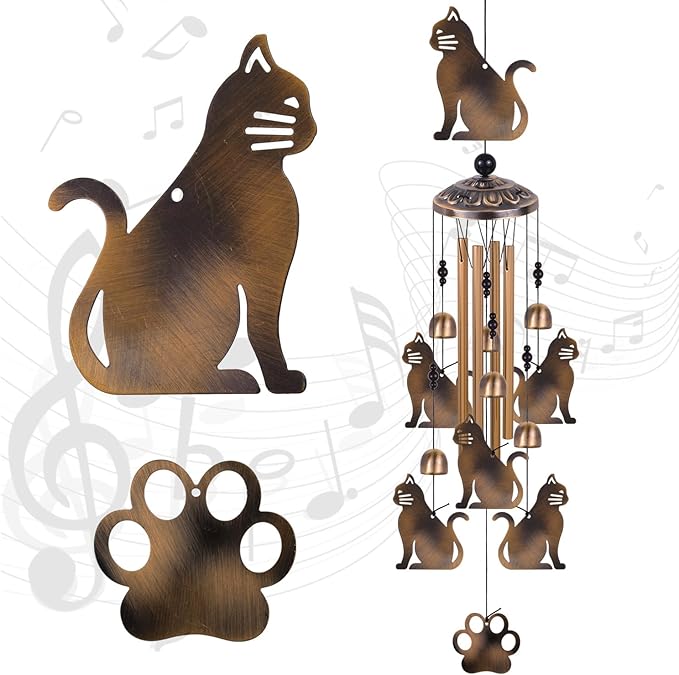 Bronze Cats Wind Chimes for Garden/Home/Balcony/Lawn/Tree/Yard/Indoor/Outside Decoration, Retro Wind Catcher, Cat Decor, Blessing Wind Bells, Memorial WindChimes Gifts for Mom, Grandma, Woman, Friend