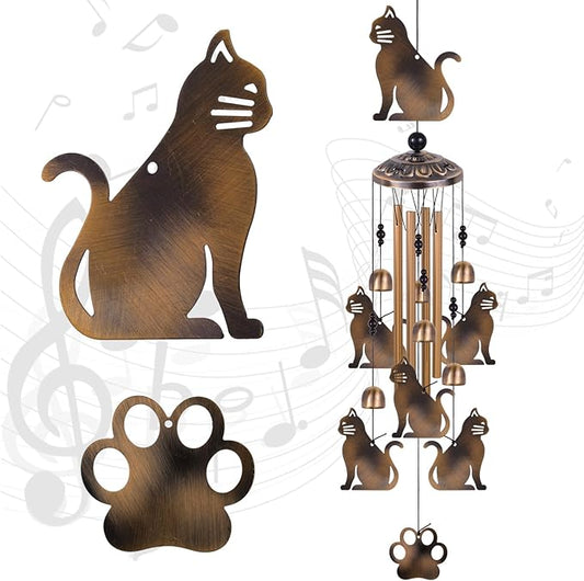 Bronze Cats Wind Chimes for Garden/Home/Balcony/Lawn/Tree/Yard/Indoor/Outside Decoration, Retro Wind Catcher, Cat Decor, Blessing Wind Bells, Memorial WindChimes Gifts for Mom, Grandma, Woman, Friend