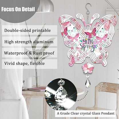 4Pack 10inch Sublimation Wind Spinner Blanks 3D Aluminum Metal Wind Sculpture Kinetic Spinners for Yard and Garden Indoor Art Ornaments Hanging Decoration (New Butterfly)