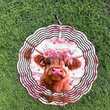Wind Spinners Cute Cow Floral Crown Art 9.8 x 9.8 Inch Metal Wind Spinner Outdoor Garden Decor Soft Farm Illustration Decorative Wind Spinners for Yard Patio