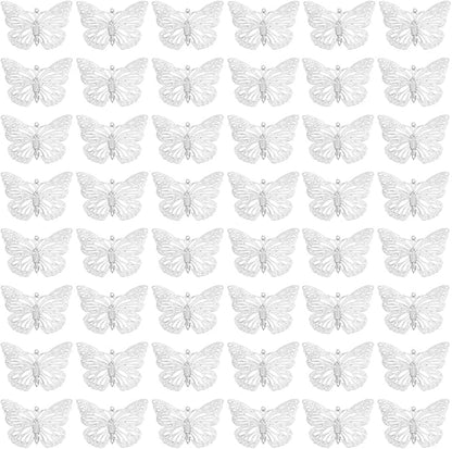 WEBEEDY 50pcs Silver Butterfly Suncatchers Hanging Ornaments Handmade DIY Sun Catcher Butterfly Charms Metal Parts, Suncatcher Making Supplies for Window Garden Wall Wedding Party Decor Gift,1.4x2Inch