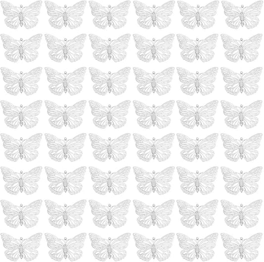 WEBEEDY 50pcs Silver Butterfly Suncatchers Hanging Ornaments Handmade DIY Sun Catcher Butterfly Charms Metal Parts, Suncatcher Making Supplies for Window Garden Wall Wedding Party Decor Gift,1.4x2Inch